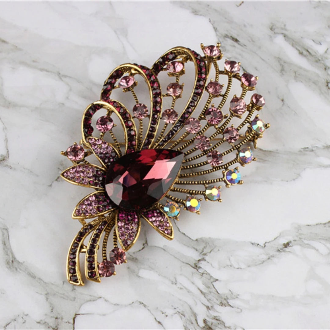 New European and American style high-end rhinestone flower inlaid diamond alloy brooch imitating zircon crystal corsage clothing