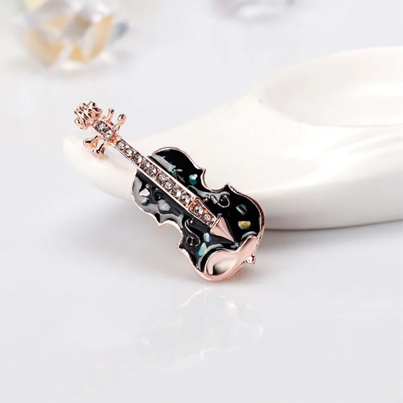 High-end personality guitar violin brooch drip oil painted shell corsage pin ladies brooch