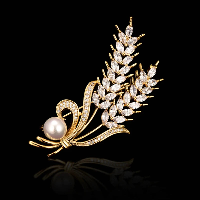 Luxury Rhinestone Wheat Ear Brooch Collar Pins for Suit Shining Women Men's Party Brooches Jewelry