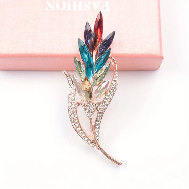 Luxury Rhinestone Wheat Ear Brooch Collar Pins for Suit Shining Women Men's Party Brooches Jewelry