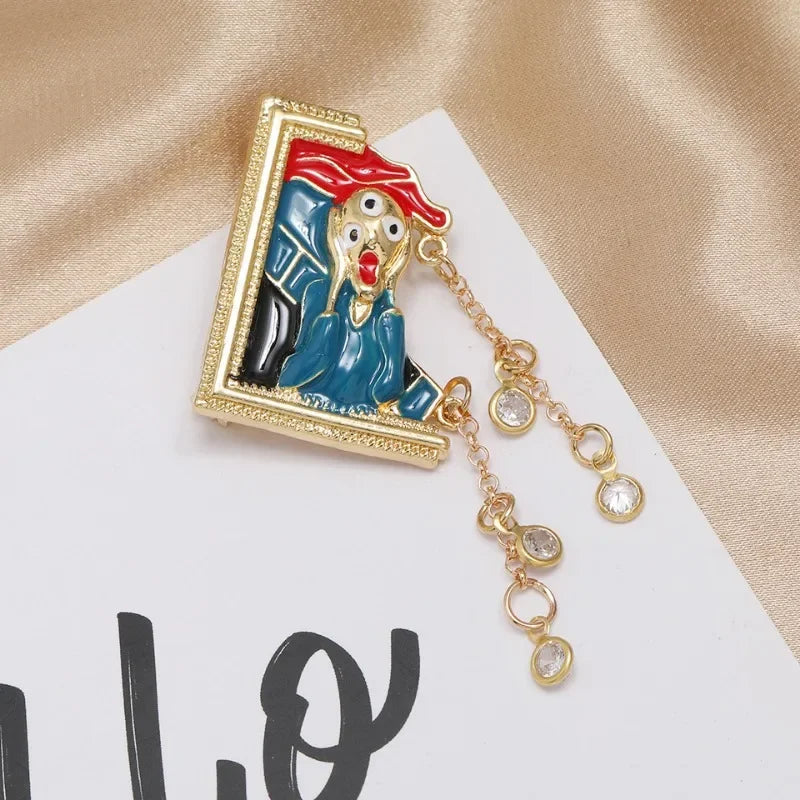 Vintage Enamel Drop Oil Sunflower Geometric Brooch Imitation Pearl Starry Sky Cat Tassel Badge Men/Women's Clothing Accessories