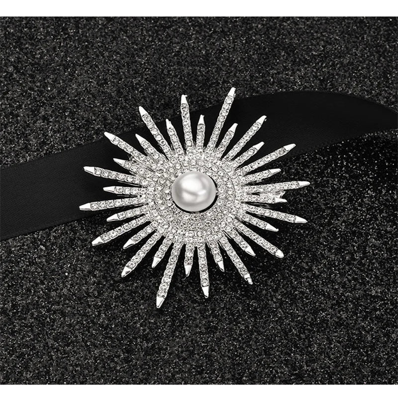 Pearl Brooch Women's Suit Corsage Personality Temperament Sun Flower Brooch Wild Atmosphere Accessories High-End Ladies Jewelry