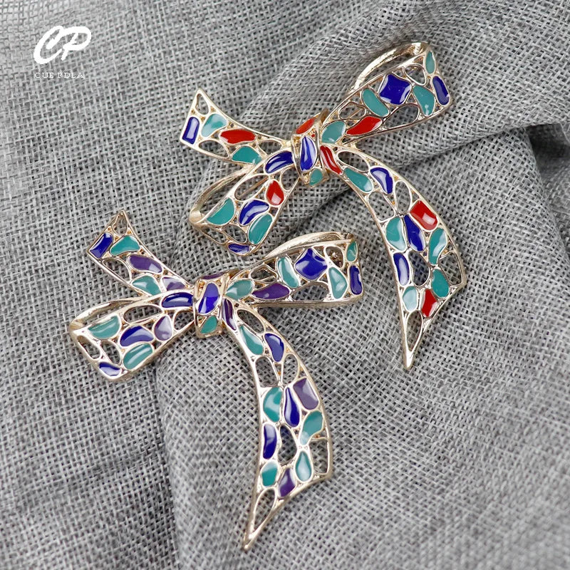 Hollow Exquisite Enamel Dripping Oil Atmosphere Elegant Bow Large Brooch
