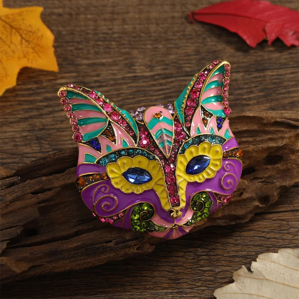 Women Men Cat Mask Enamel Painting Brooches Drip Oil Badges Accessories