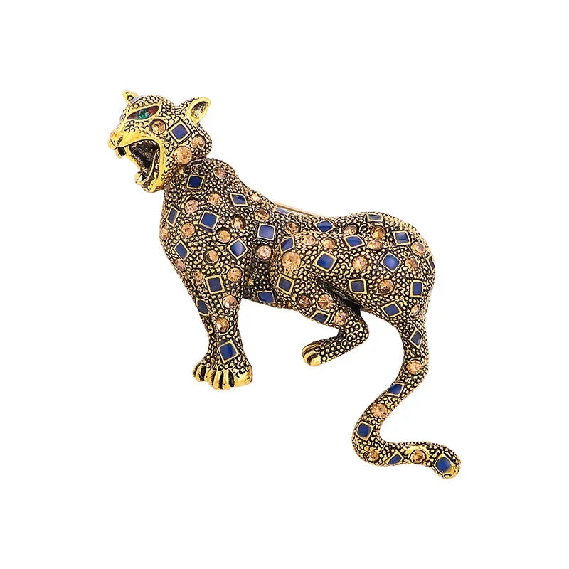 Vintage Fashion Luxury Rhinestone Brooch Personalized Animal Leopard Alloy Emblem Men's And Women's Suit Accessories Pin