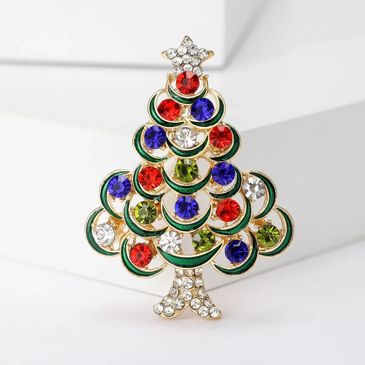 Vintage Fashion Drip Oil Christmas Tree Breast Needle Alloy Water Diamond Plant Emblem Men's And Women's Suit Skirt Accessories