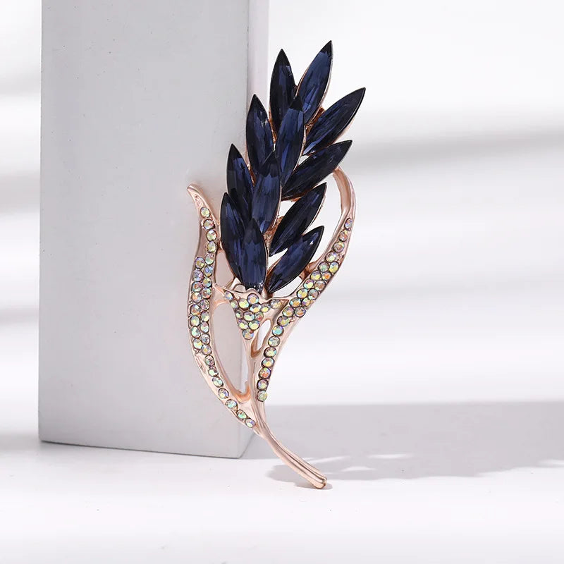 Luxury Rhinestone Wheat Ear Brooch Collar Pins for Suit Shining Women Men's Party Brooches Jewelry