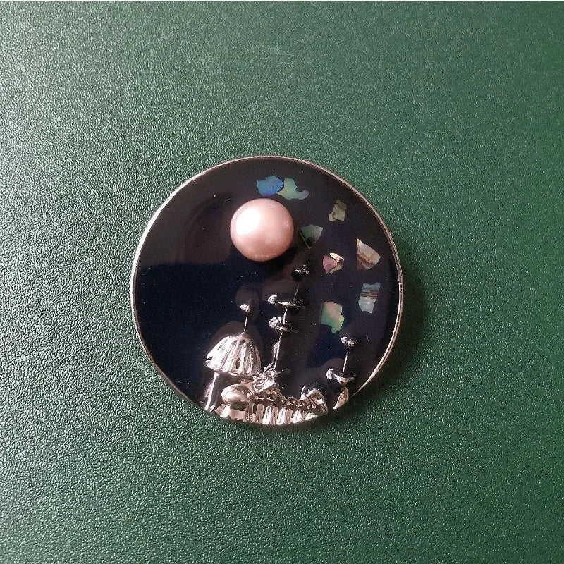 Vintage Enamel Drop Oil Sunflower Geometric Brooch Imitation Pearl Starry Sky Cat Tassel Badge Men/Women's Clothing Accessories