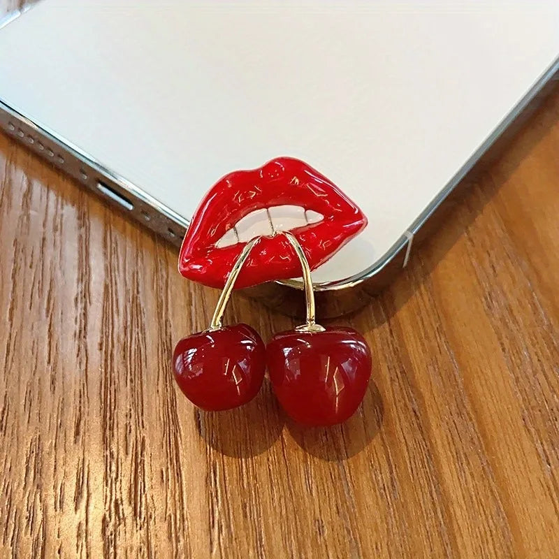 Sexy Cherry Mouth Brooch For Women Enamel Fruit Valentine's Day Casual Badge