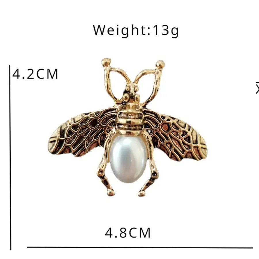 Personalized Retro Imitation Pearl Simple Little Bee Brooch Fashionable Exquisite Insect Emblem Men Women's Clothing Accessories