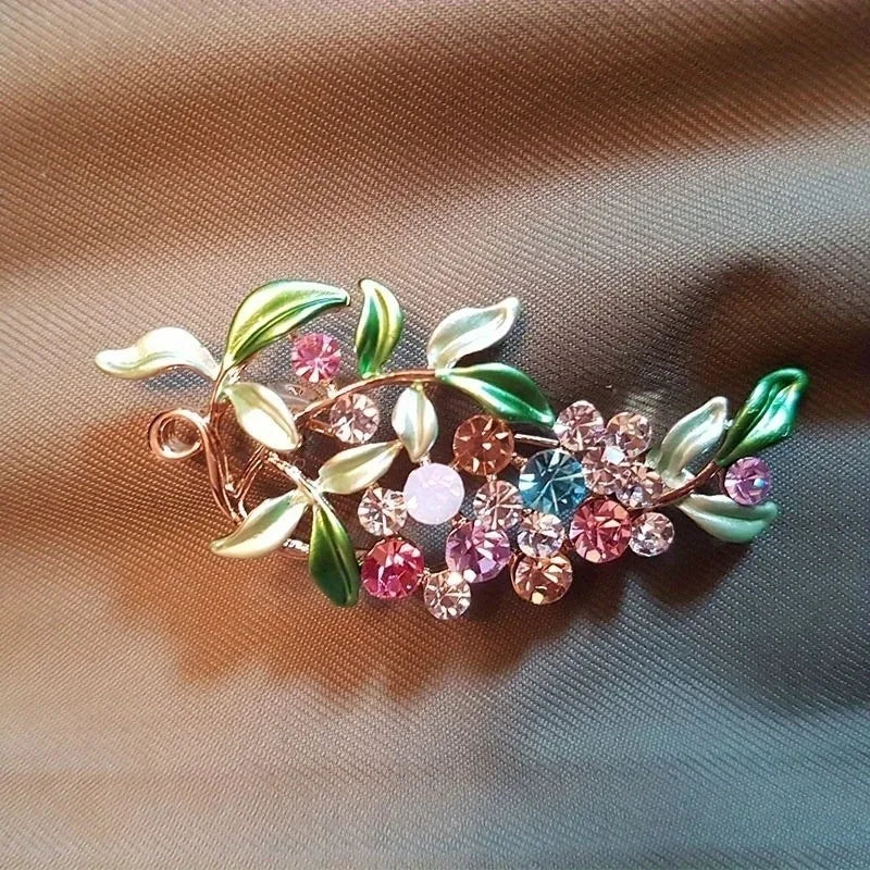 Women Flower Enamel Brooch Jewelry Crystal Garment Dress Accessories Pin