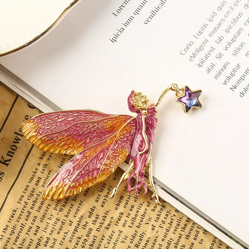 Medieval Guide Fairy brooch, illusion color gradient wings, lucky face, enamel enamel pin, antique sleeping angel elf