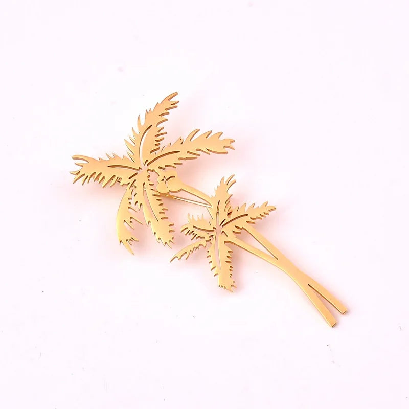 Fashionable Titanium Steel Coconut Tree Brooch New Youth High-end Color Preserving All-match Brooch Popular Clothing