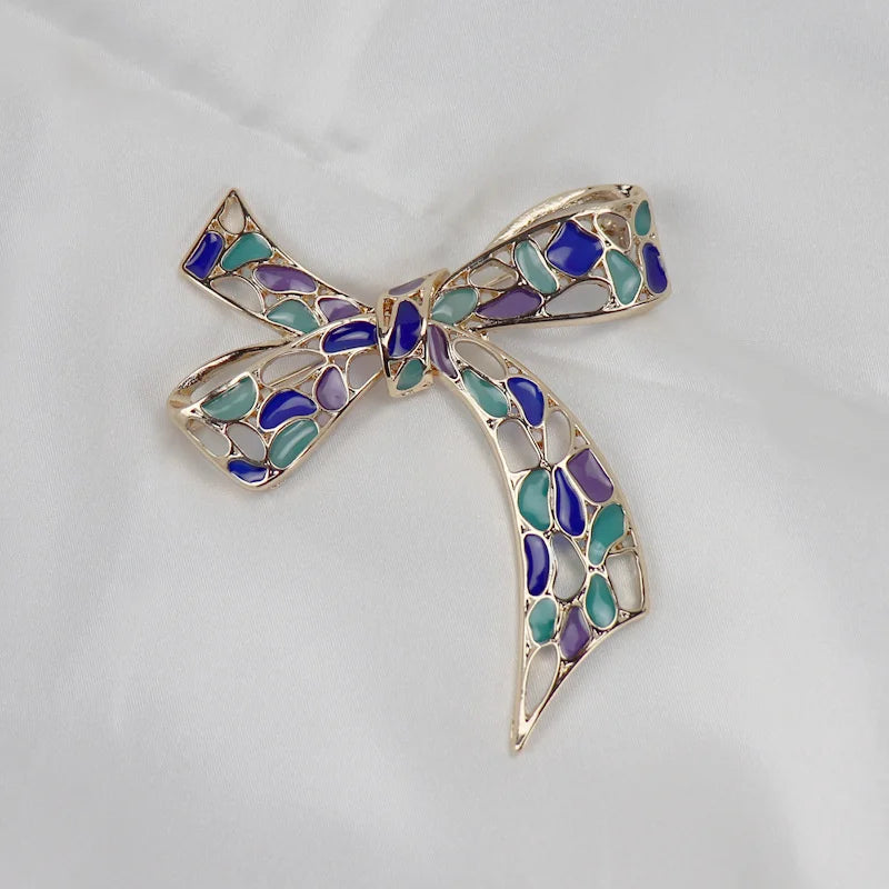 Hollow Exquisite Enamel Dripping Oil Atmosphere Elegant Bow Large Brooch