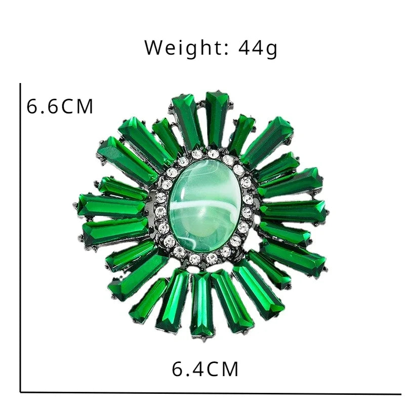 Retro Personality Exaggerated Resin Imitation Crystal Brooch Alloy Rhinestone Sunflower Emblem Clothing Accessories Brooch Pins