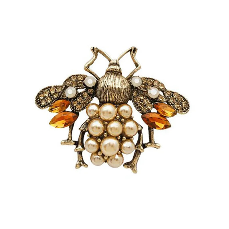 Personalized Retro Imitation Pearl Simple Little Bee Brooch Fashionable Exquisite Insect Emblem Men Women's Clothing Accessories