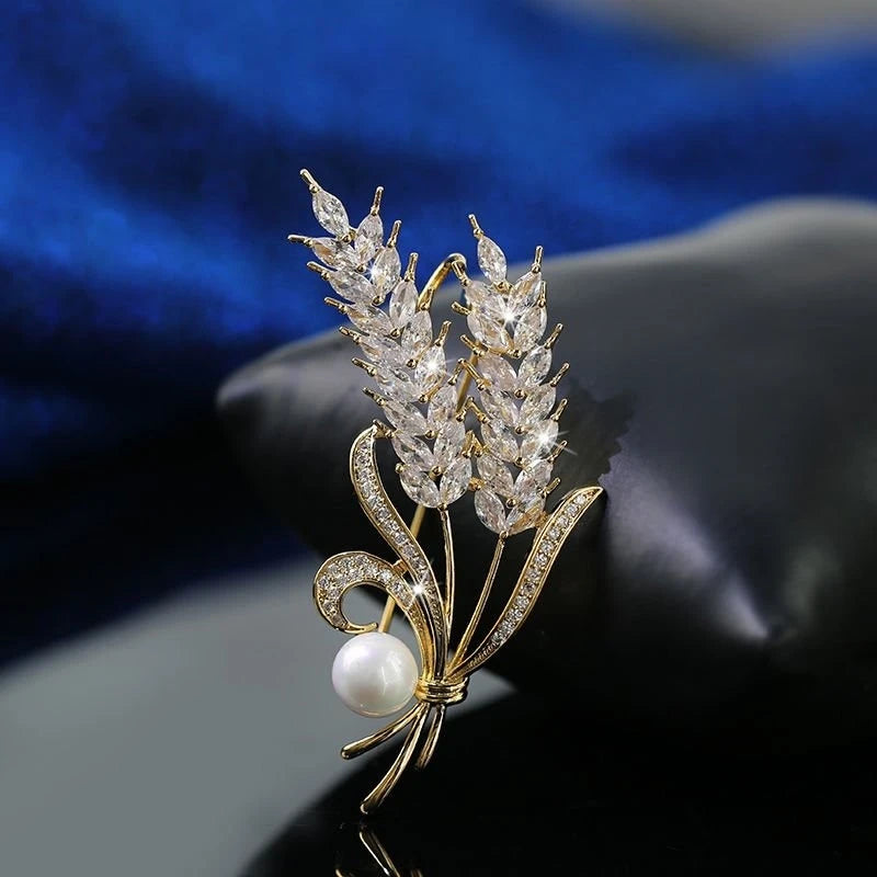 Luxury Rhinestone Wheat Ear Brooch Collar Pins for Suit Shining Women Men's Party Brooches Jewelry