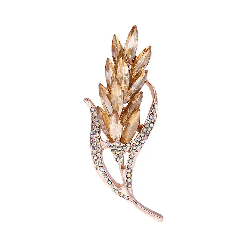 Luxury Rhinestone Wheat Ear Brooch Collar Pins for Suit Shining Women Men's Party Brooches Jewelry