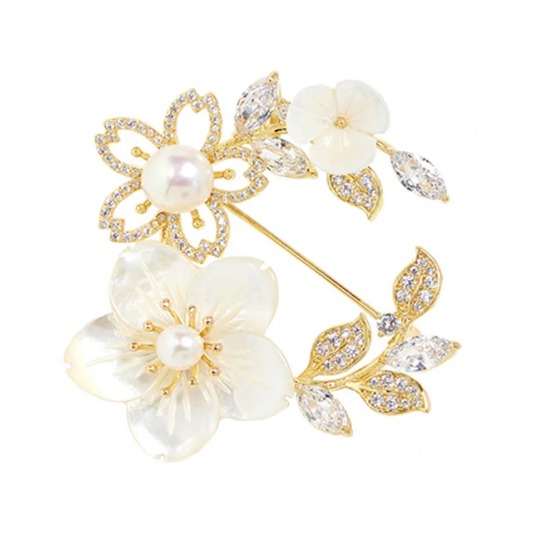 Freshwater Shell Corsage European and American Micro-pearl Anti-glare Dual-purpose Brooch Women's Clothing Accessories