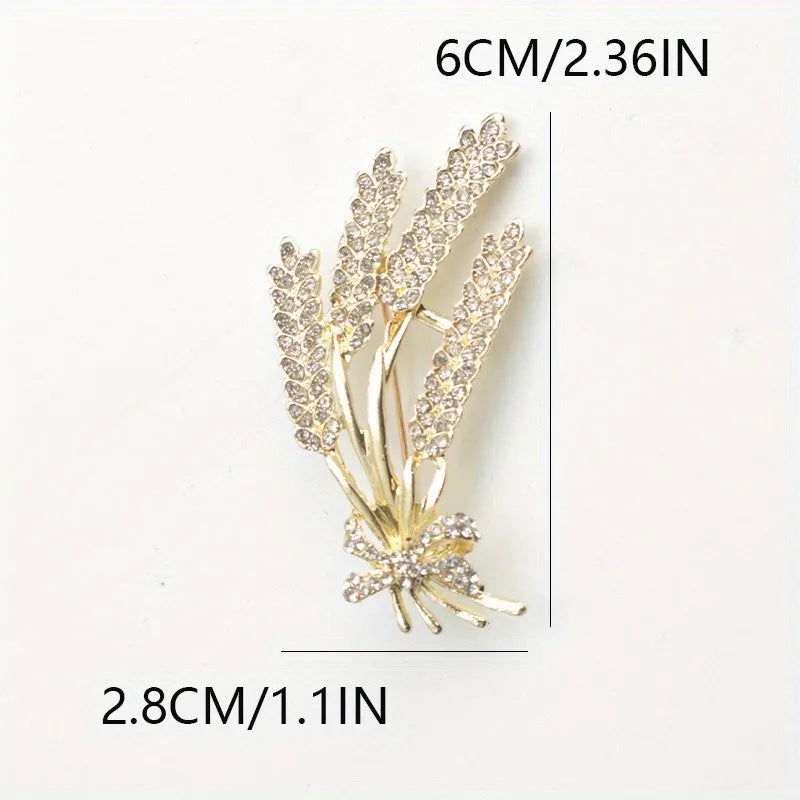Luxury Rhinestone Wheat Ear Brooch Collar Pins for Suit Shining Women Men's Party Brooches Jewelry