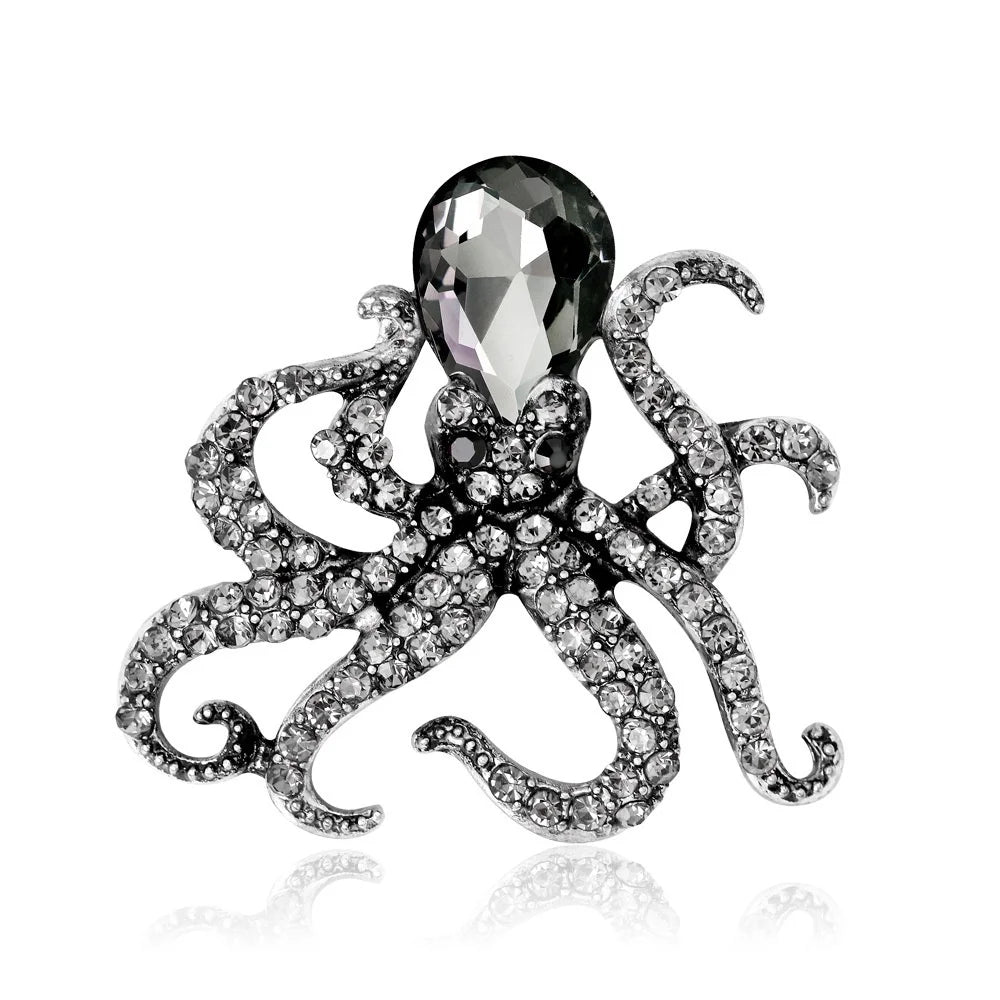 Vintage Polished Octopus Brooch Metal Badge Women Men Jewelry Party Accessories