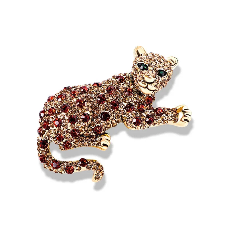 Vintage Fashion Luxury Rhinestone Brooch Personalized Animal Leopard Alloy Emblem Men's And Women's Suit Accessories Pin