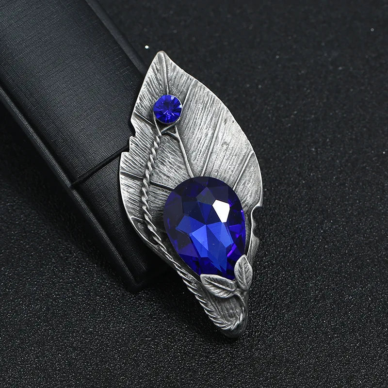 Small National Style Retro vintage Art Brooch Antique Old Tin Pearl Leaf Temperament National Wind Men/Women's Accessories