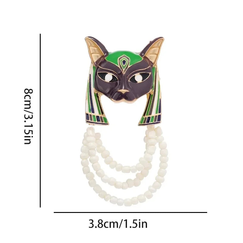 Egypt Wolf Head Brooches Enamel Soul Keeper Bead Chain Corsage Fox Animal Pins Jewelry