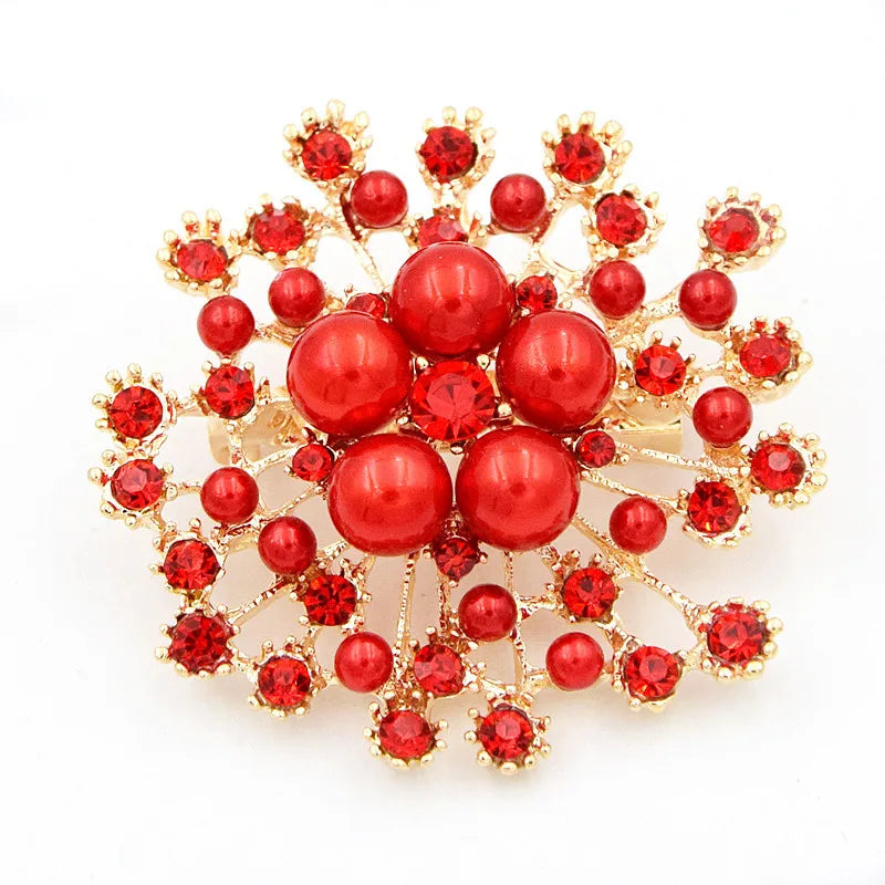 Women's Simple Rhinestone Pearl Clip Hollow Brooch Metal Flower Accessories