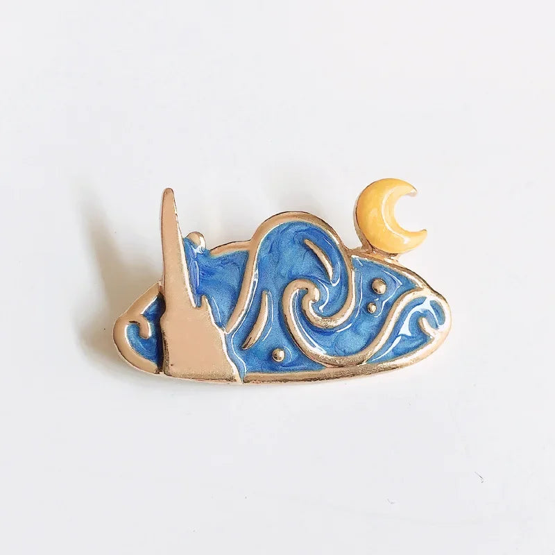 Vintage Enamel Drop Oil Sunflower Geometric Brooch Imitation Pearl Starry Sky Cat Tassel Badge Men/Women's Clothing Accessories