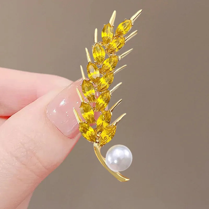 Luxury Rhinestone Wheat Ear Brooch Collar Pins for Suit Shining Women Men's Party Brooches Jewelry