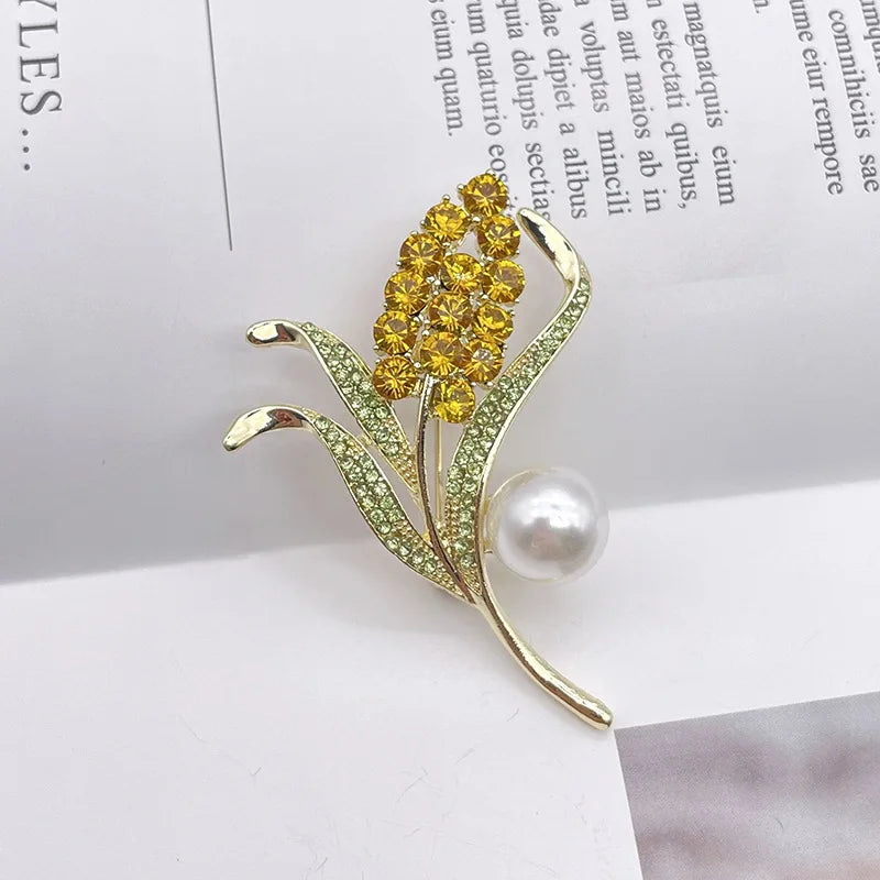Luxury Rhinestone Wheat Ear Brooch Collar Pins for Suit Shining Women Men's Party Brooches Jewelry