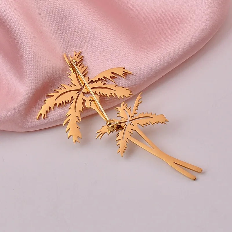 Fashionable Titanium Steel Coconut Tree Brooch New Youth High-end Color Preserving All-match Brooch Popular Clothing