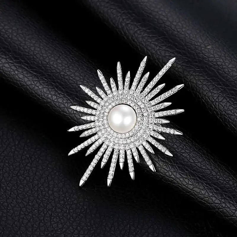 Pearl Brooch Women's Suit Corsage Personality Temperament Sun Flower Brooch Wild Atmosphere Accessories High-End Ladies Jewelry