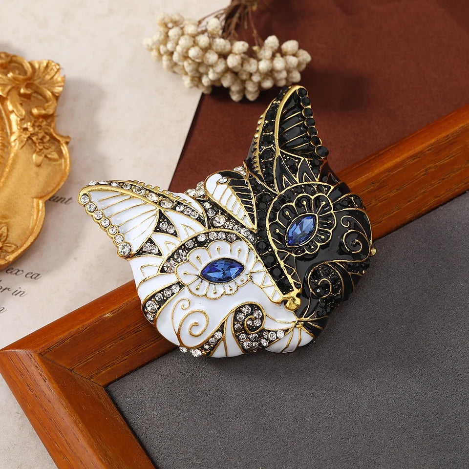 Women Men Cat Mask Enamel Painting Brooches Drip Oil Badges Accessories